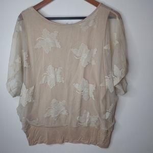 Marianne 3X Creme Tan Lace Stretch Top Plus